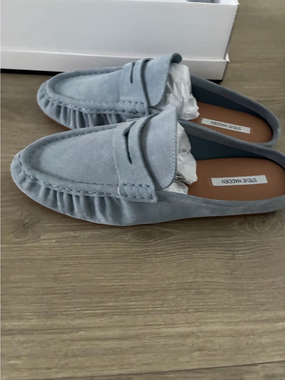 Steve Madden Light Blue Suede Penny Loafers